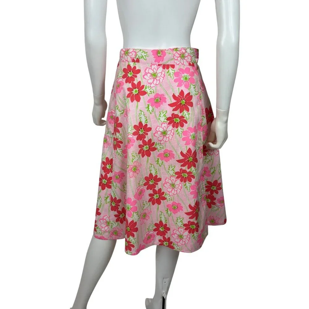 Vintage 70s Wrap Skirt Womens M Neon Pink Red Floral Print Liza by Lilly Pulitze - Picture 7 of 9